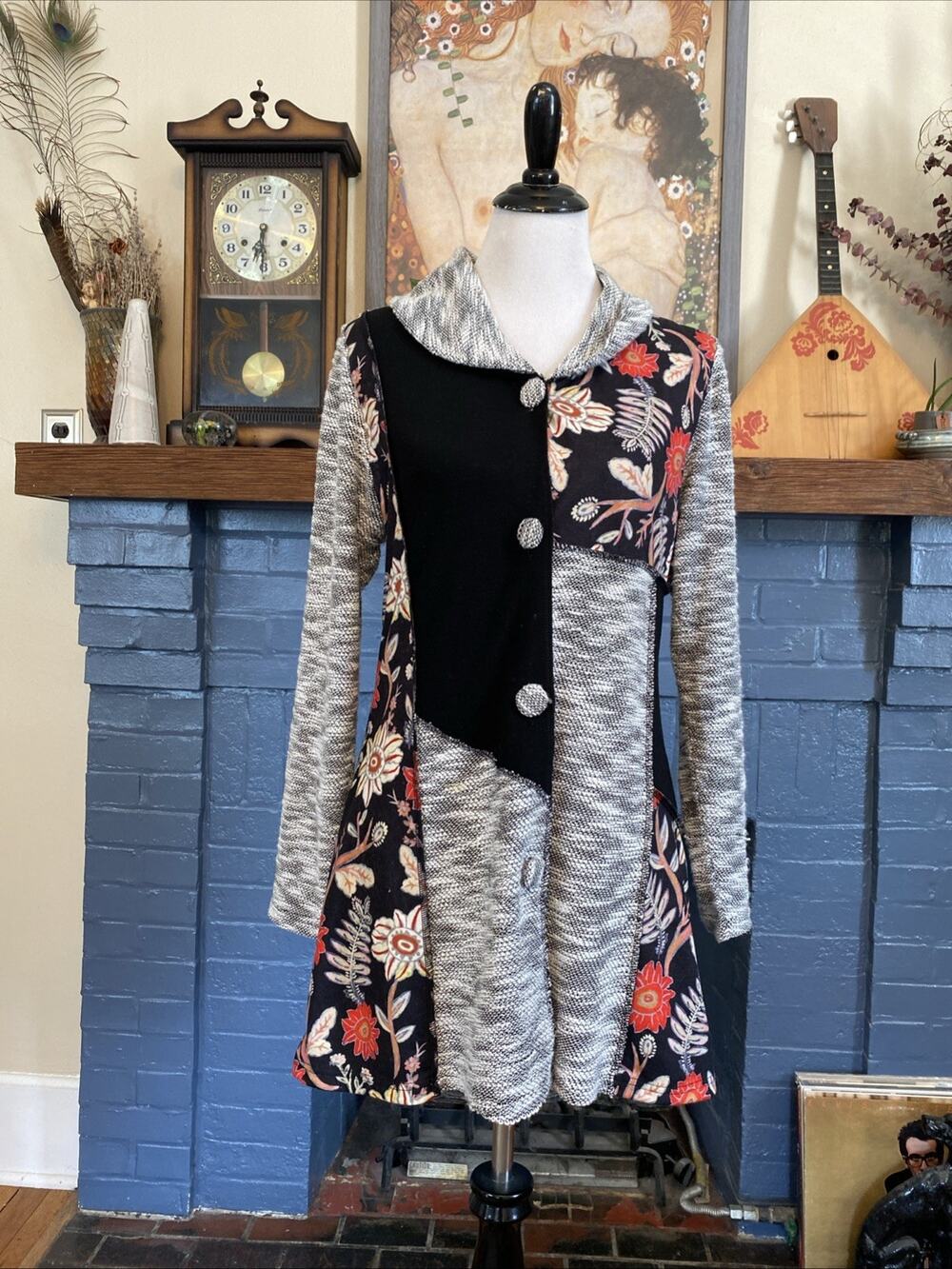 Anthropologie Luii S Button Front Mixed Media Jacket Cardigan Floral/ Knit Boho